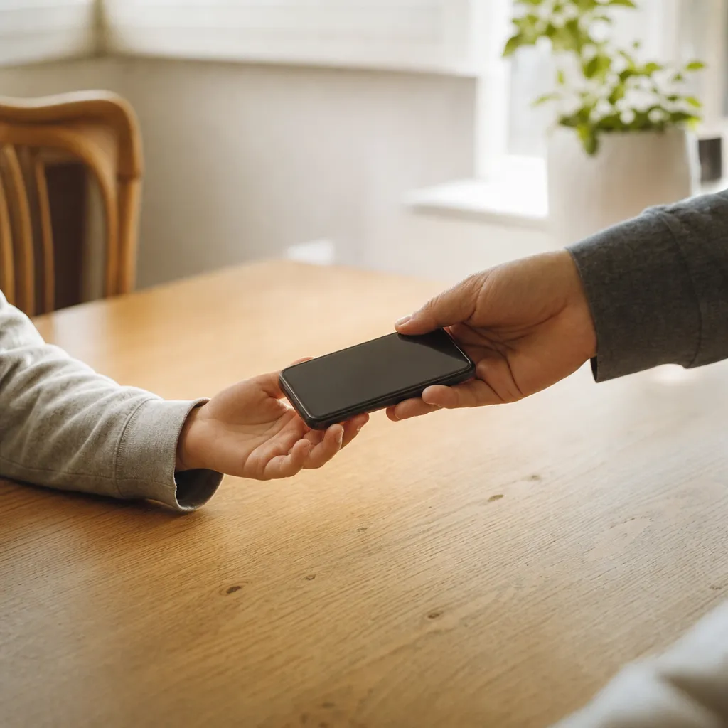 Barn håller en prisvärd mobiltelefon – billig telefon med barnabonnemang