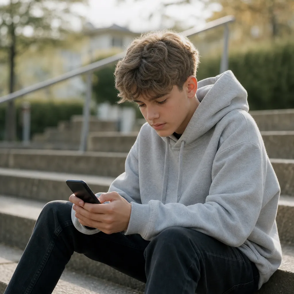Tonåring som använder mobilen till sociala medier och strömmad video